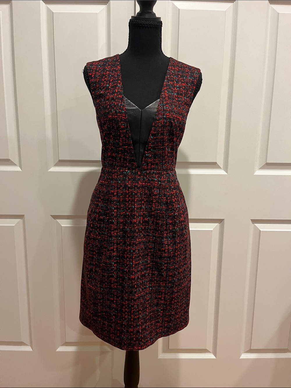 Nanette Lepore Red and Black Plunge Sheath Dress